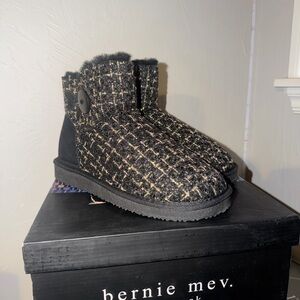 bernie mev. Black Tweed Button Ankle Booties